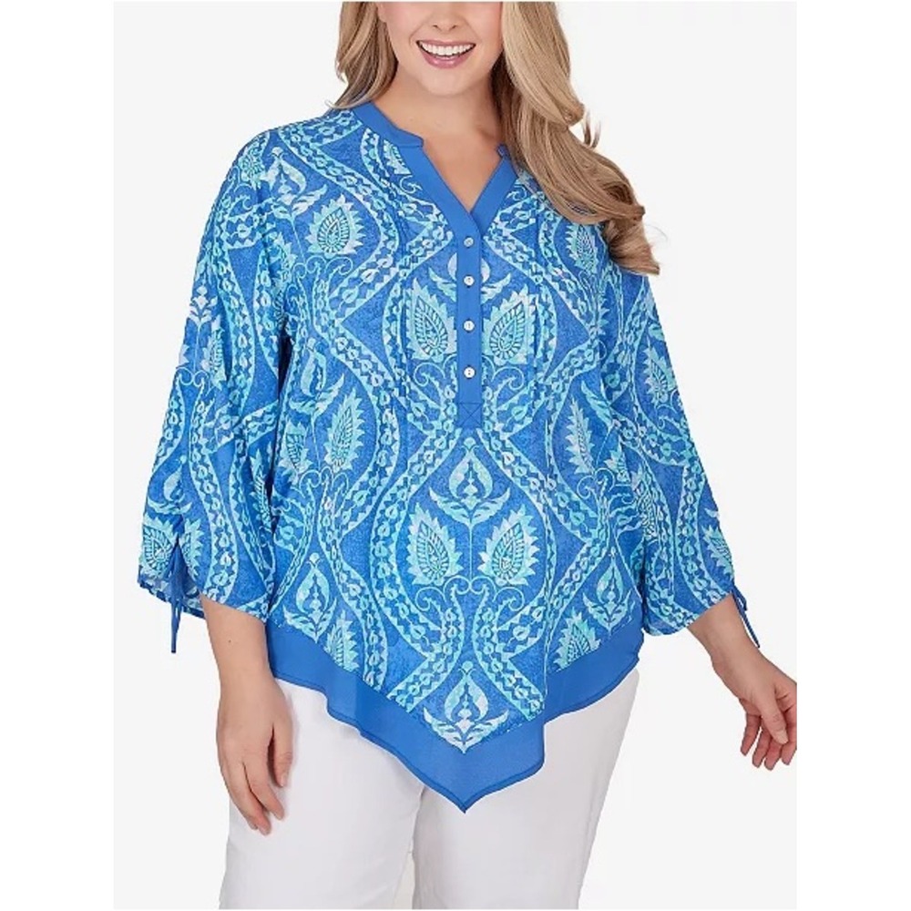 Ruby Rd.‎ Blouse L Blue Paisley